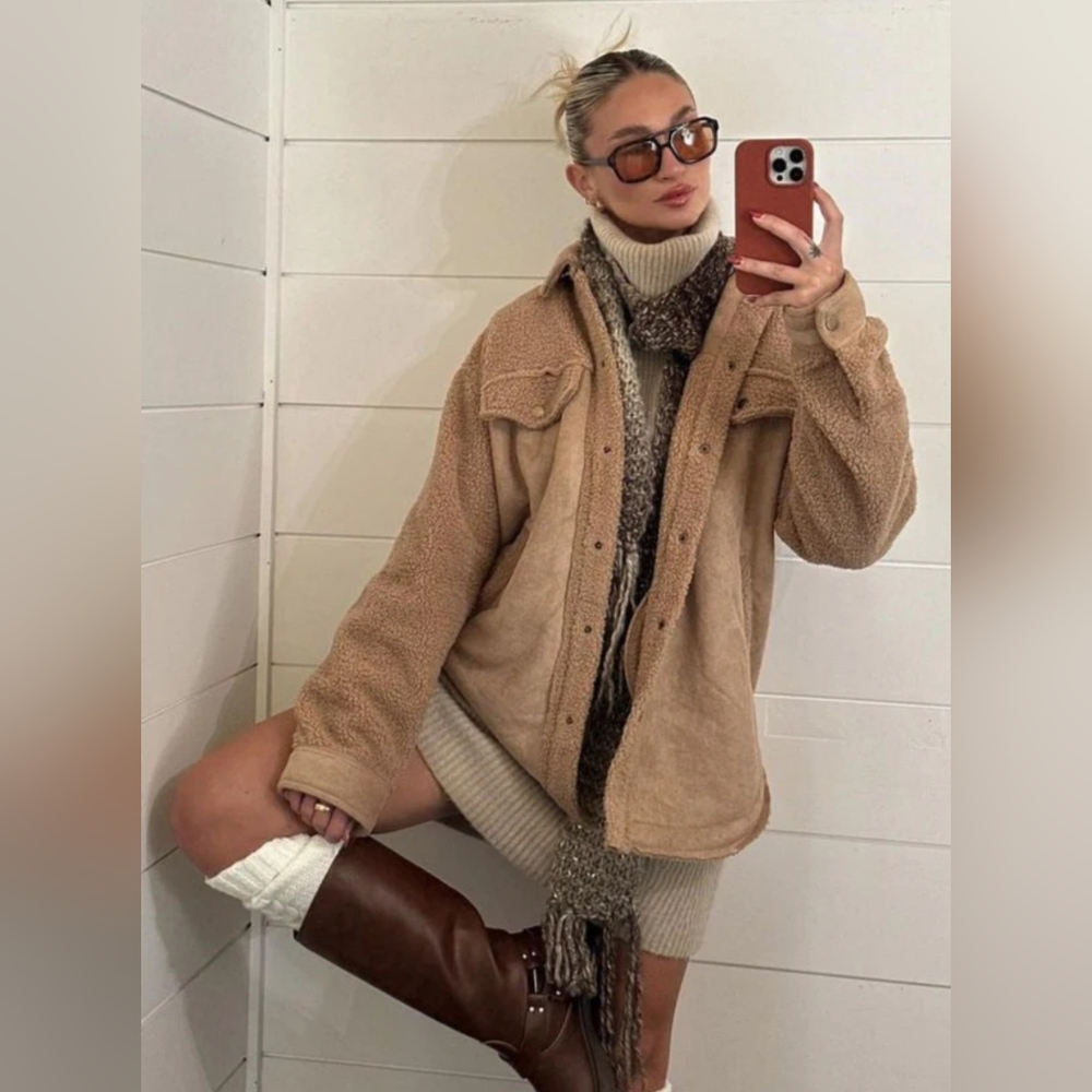 12th Tribe Bobbi Tan Suede Sherpa Jacket